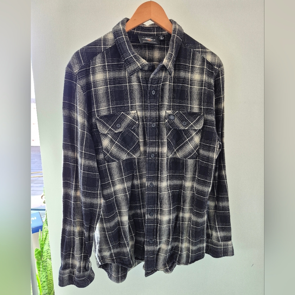Harley Davidson Cotton Plaid Flannel Button Down Shirt Size Large